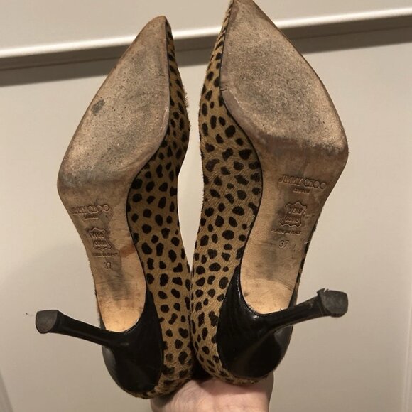 Jimmy Choo Pony Skin Leopard Print Pointy Pumps - Picture 3 of 6